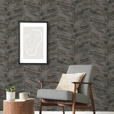 Galerie Utopia Black Chevron Sheen Finish Wallpaper Roll from B&Q