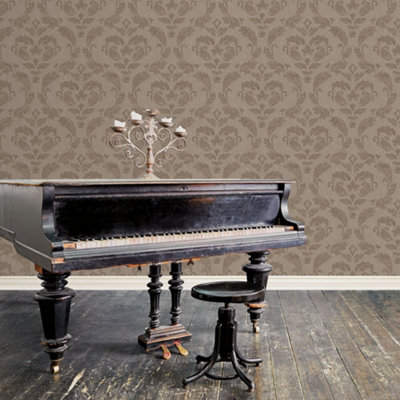 Galerie Utopia Brown/bronze Traditional Damask Sheen Finish Wallpaper Roll from B&Q