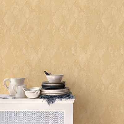 Galerie Ambiance Ochre Gold Harlequin Texture Embossed Wallpaper from B&Q