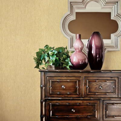 Galerie Ambiance Ochre Gold Leaf Emboss Embossed Wallpaper from B&Q