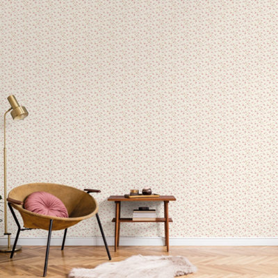 Galerie Miniatures 3 Red Cream Brown Small Rose Trail Smooth Wallpaper from B&Q