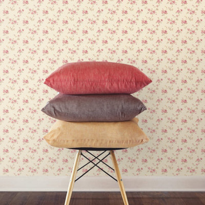 Galerie Miniatures 3 Red Cream Green Medium Rose Trail Smooth Wallpaper from B&Q
