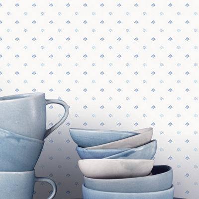 Galerie Miniatures 3 Blue White Mini Fan Motif Smooth Wallpaper from B&Q