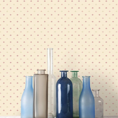 Galerie Miniatures 3 Pink Beige Cream Mini Fan Motif Smooth Wallpaper from B&Q