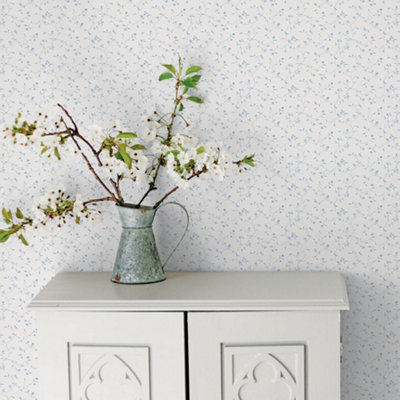 Galerie Miniatures 3 Blue White Small Floral Trail Smooth Wallpaper from B&Q