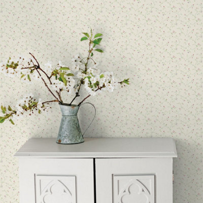 Galerie Miniatures 2 Cream Green Pink Purple Small Floral Trail Smooth Wallpaper from B&Q