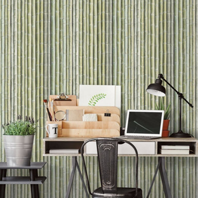 Galerie Organic Textures Green Bamboo Textured Wallpaper from B&Q