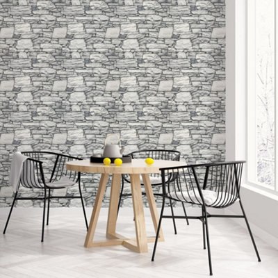 Galerie Organic Textures Black Grey Organic Slate Textured Wallpaper from B&Q