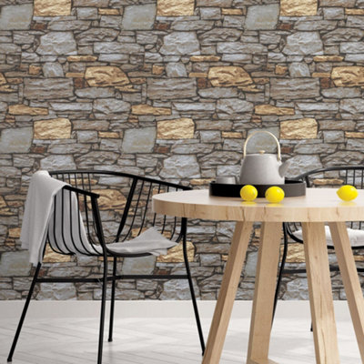 Galerie Organic Textures Beige Taupe Silver Organic Slate Textured Wallpaper from B&Q