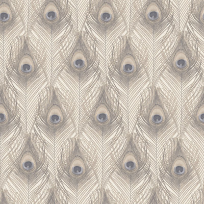 Galerie Organic Textures Beige Peacock Feather Textured Wallpaper from B&Q