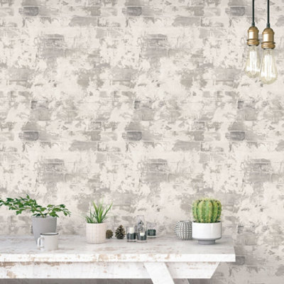 Galerie Organic Textures Beige Grey Brick Textured Wallpaper from B&Q