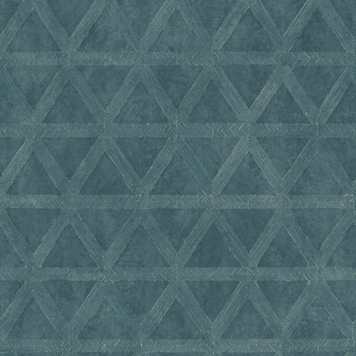 Galerie Utopia Teal Geometric Tri Prism Sheen Finish Wallpaper Roll from B&Q
