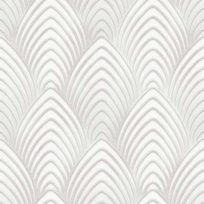 Galerie Utopia Silver/white Geometric Arch Array Lustre Finish Wallpaper Roll from B&Q
