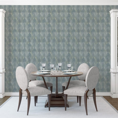 Galerie Utopia Blue/silver Geometric Arch Array Lustre Finish Wallpaper Roll from B&Q