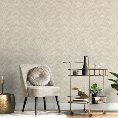 Galerie Utopia Cream Geometric Arch Array Lustre Finish Wallpaper Roll from B&Q