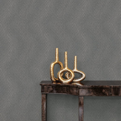 Galerie Utopia Charcoal Herringbone Weave Wallpaper Roll from B&Q