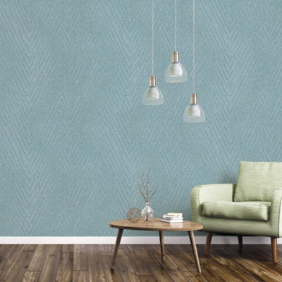 Galerie Utopia Green Herringbone Weave Wallpaper Roll from B&Q