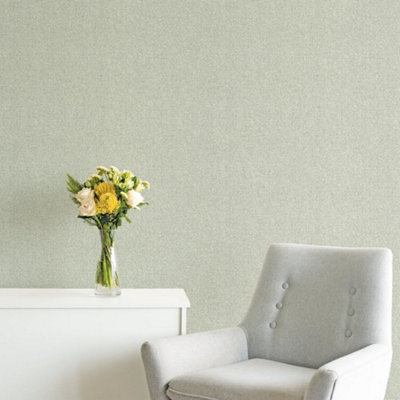 Galerie Utopia Sage Green Plain Weave Effect Wallpaper Roll from B&Q