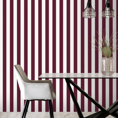 Galerie Smart Stripes 3 Cranberry/cream Awning Stripe Wallpaper Roll from B&Q