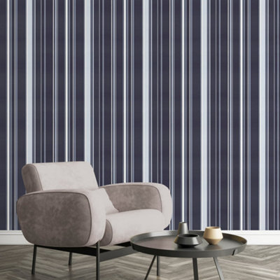 Galerie Smart Stripes 3 Navy/blue Casual Stripe Wallpaper Roll from B&Q