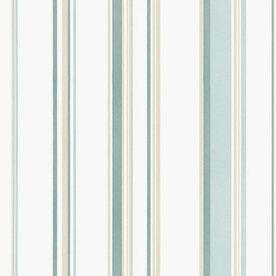 B&Q -  Smart Stripes 3 Teal/beige Casual Stripe Wallpaper Roll