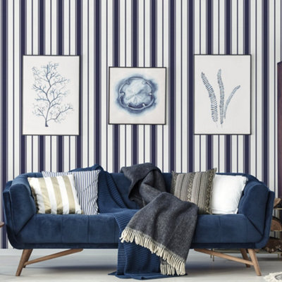 Galerie Smart Stripes 3 Navy/white Heritage Stripe Wallpaper Roll from B&Q
