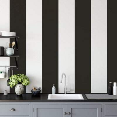 Galerie Smart Stripes 3 Black Widest Stripe Wallpaper Roll from B&Q