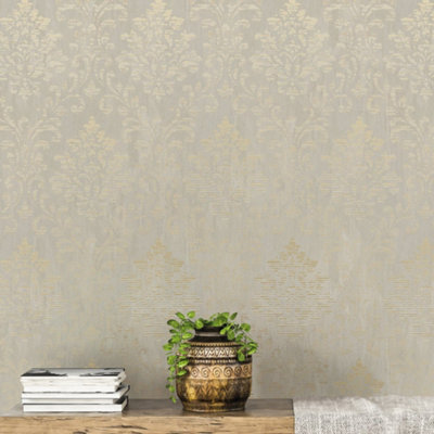 Galerie Metallic Fx Gold Modern Metallic Damask Textured Wallpaper from B&Q