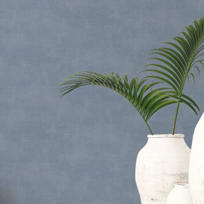 Galerie Atmosphere Blue Metallic Linen Smooth Wallpaper from B&Q