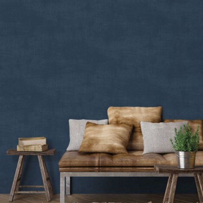 Galerie Atmosphere Navy Metallic Linen Smooth Wallpaper from B&Q