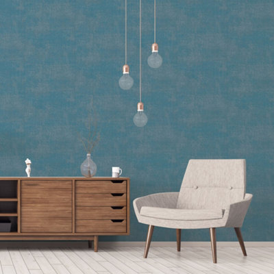 Galerie Atmosphere Turquoise Metallic Linen Smooth Wallpaper from B&Q