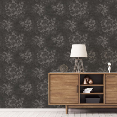 Galerie Atmosphere Charcoal Mystic Floral Smooth Wallpaper from B&Q