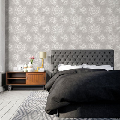 Galerie Atmosphere Grey Mystic Floral Smooth Wallpaper from B&Q