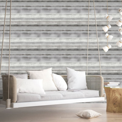 Galerie Atmosphere Grey Skye Stripe Smooth Wallpaper from B&Q