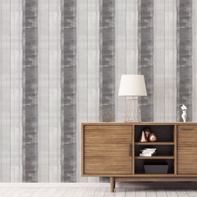 Galerie Atmosphere Dark Grey Sublime Stripe Smooth Wallpaper from B&Q