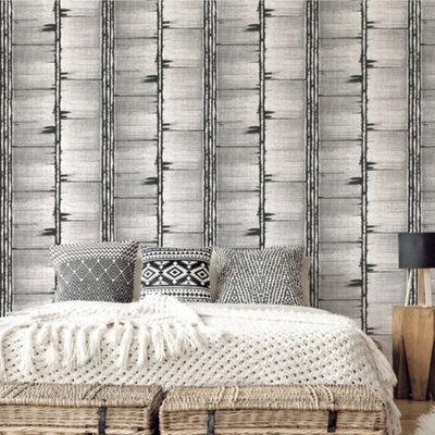 Galerie Bazaar Black Grey Bark Stripe Smooth Wallpaper from B&Q