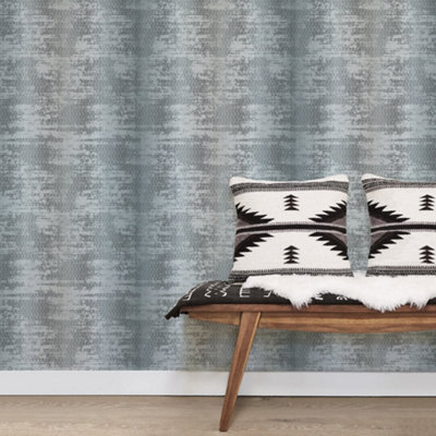 Galerie Bazaar Teal Black Bazaar Weave Smooth Wallpaper from B&Q