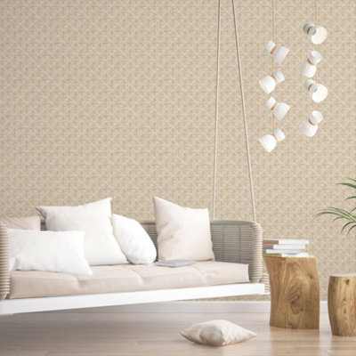Galerie Bazaar Light Brown Block Print Smooth Wallpaper from B&Q