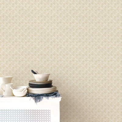 Galerie Bazaar Light Ochre Block Print Smooth Wallpaper from B&Q