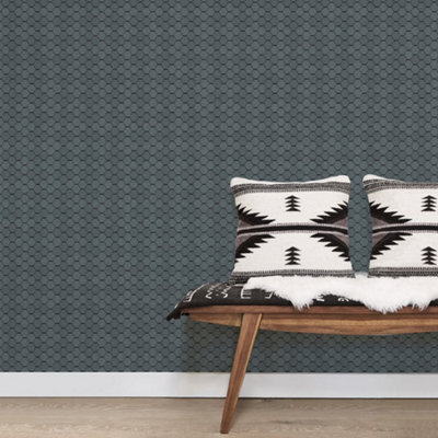 Galerie Bazaar Dark Teal Black Boho Beehive Smooth Wallpaper from B&Q