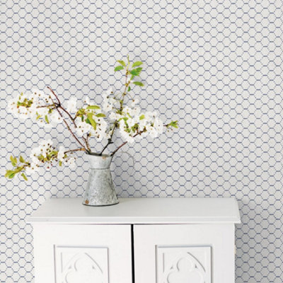 Galerie Bazaar Navy Boho Beehive Smooth Wallpaper from B&Q