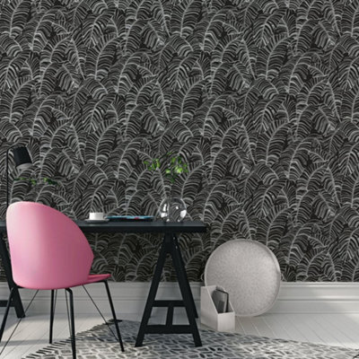 Galerie Bazaar Monochrome Broadleaf Smooth Wallpaper from B&Q