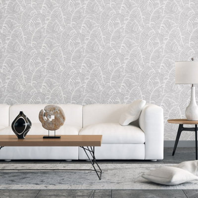 Galerie Bazaar Light Grey Broadleaf Smooth Wallpaper from B&Q