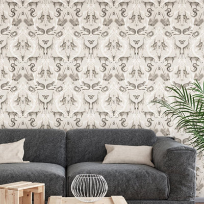 Galerie Bazaar Beige Black Menagerie Smooth Wallpaper from B&Q