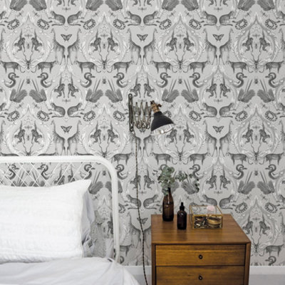 Galerie Bazaar Grey Black Menagerie Smooth Wallpaper from B&Q