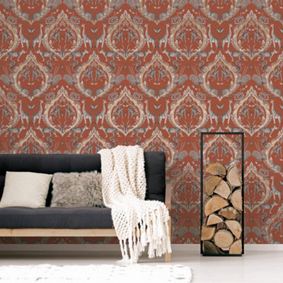 Galerie Bazaar Rust Menagerie Smooth Wallpaper from B&Q