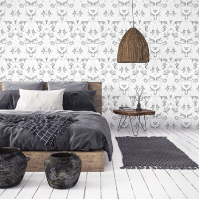 Galerie Bazaar White Greys Menagerie Smooth Wallpaper from B&Q