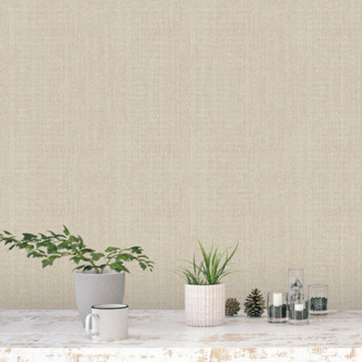Galerie Bazaar Beige Moss Stripe Smooth Wallpaper from B&Q