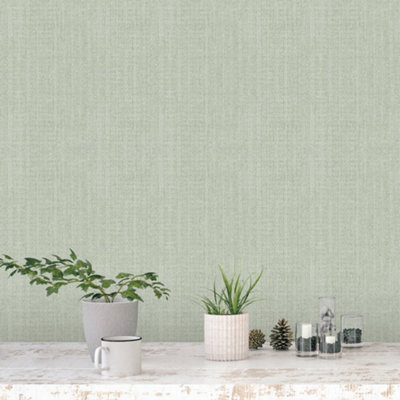 Galerie Bazaar Green Moss Stripe Smooth Wallpaper from B&Q