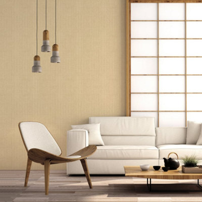 Galerie Bazaar Light Ochre Moss Stripe Smooth Wallpaper from B&Q